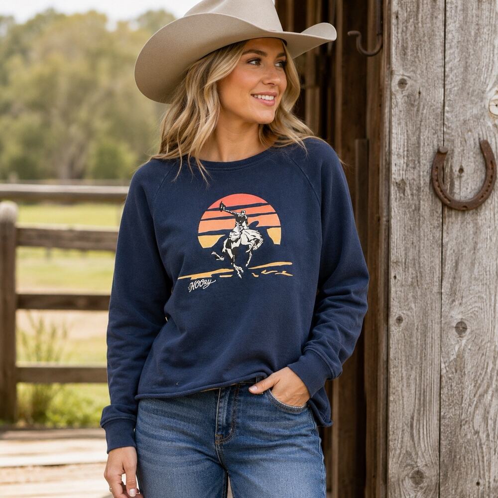Hooey Navy Western Rodeo Rider Graphic Sweatshirt Medium